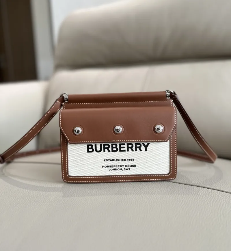 Burberry Brown White Crossbody Satchel Bag