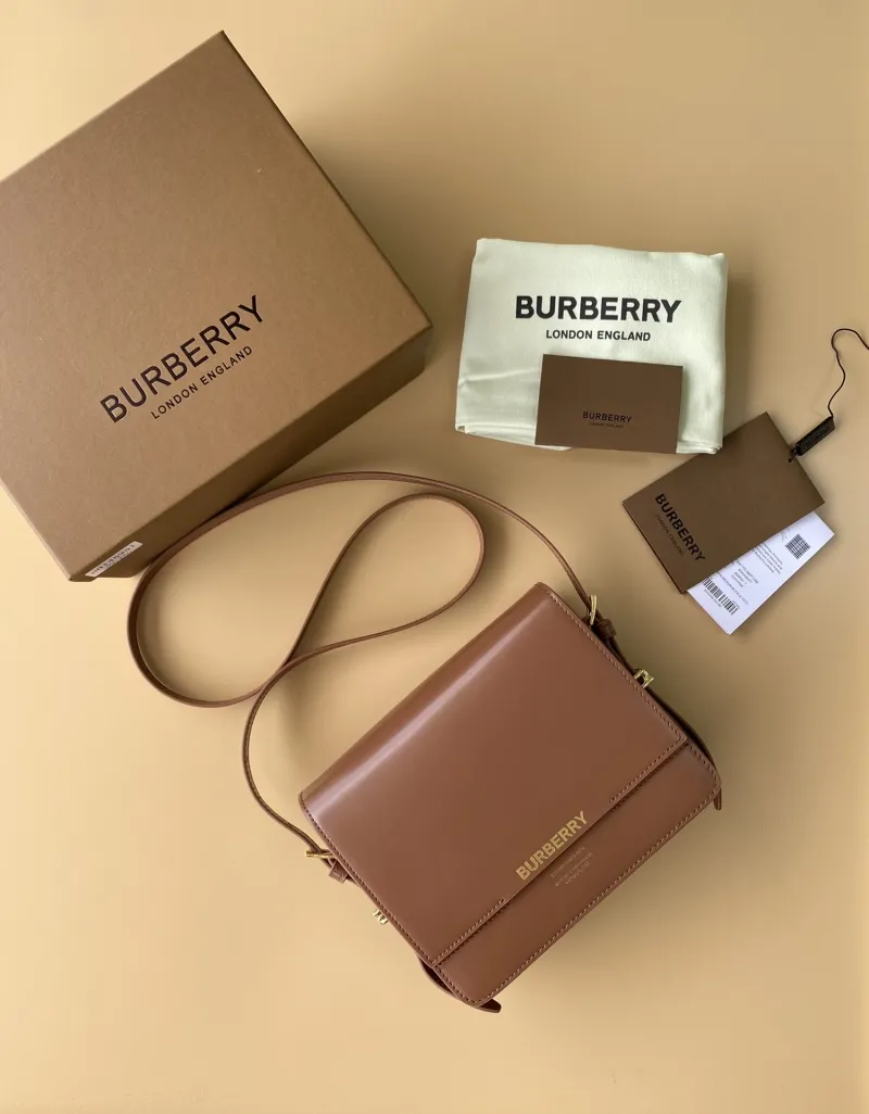 Burberry Brown Leather Crossbody Satchel Bag