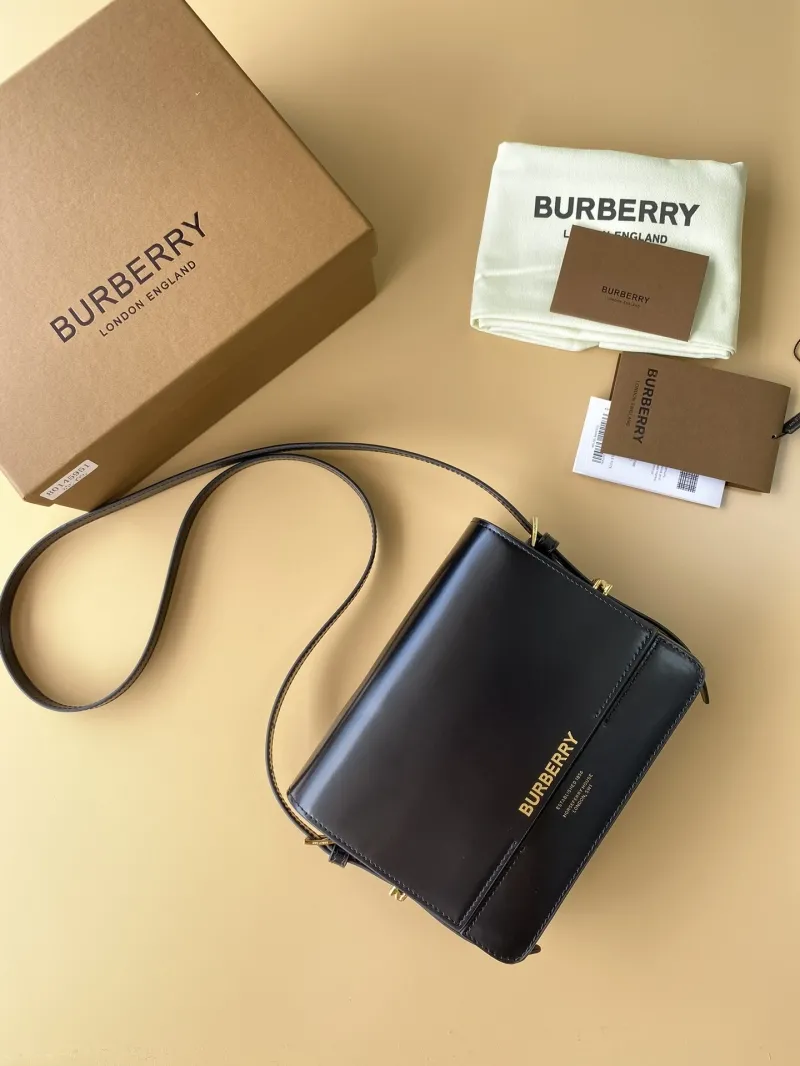 Burberry Black Leather Crossbody Satchel Bag