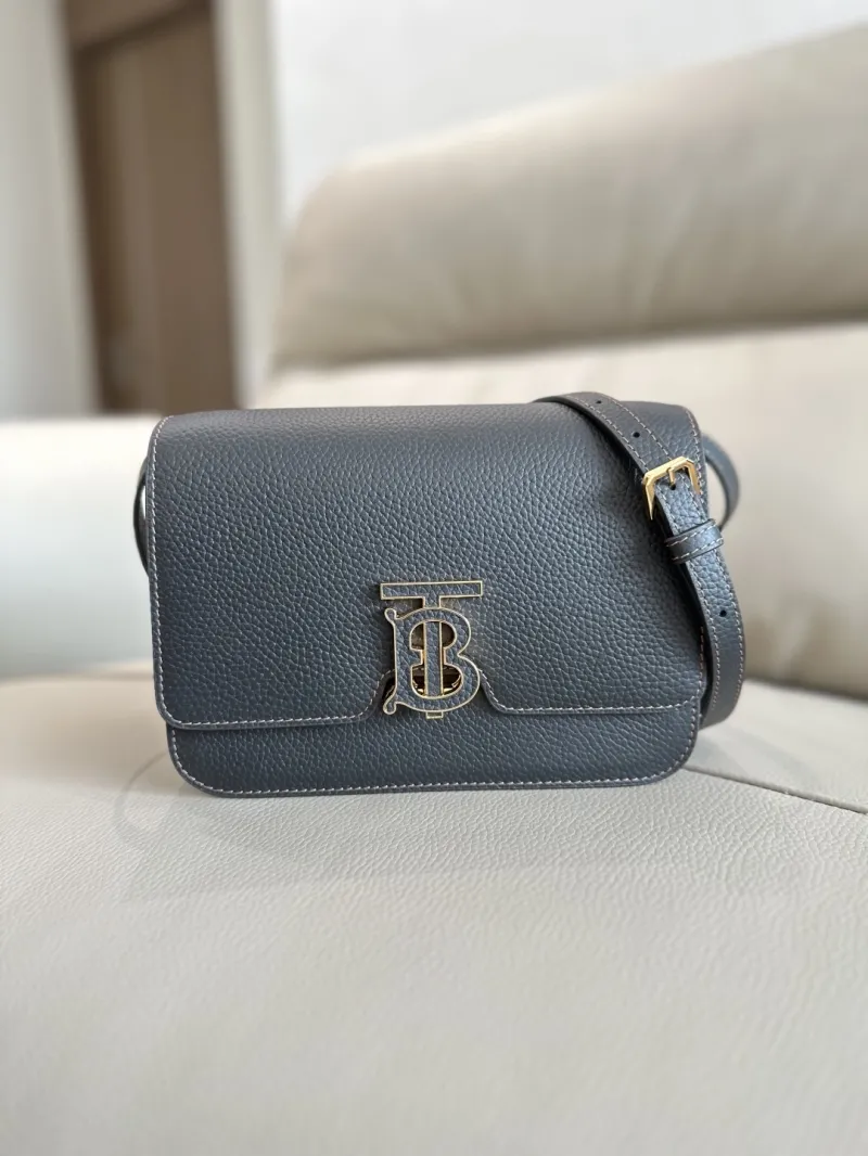 Burberry Dark Gray Leather Crossbody Satchel Bag
