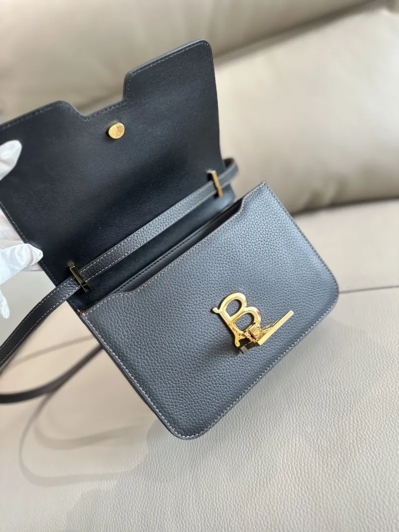 Burberry Dark Gray Leather Crossbody Satchel Bag - Image 6