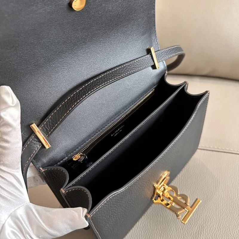 Burberry Dark Gray Leather Crossbody Satchel Bag - Image 7