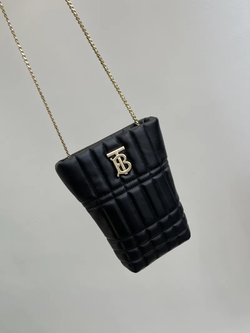 Burberry Black Quilted Chain Crossbody Bucket Bag