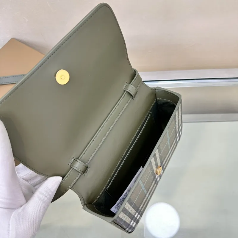 Burberry Olive Check Crossbody Satchel Bag 204 - Image 8
