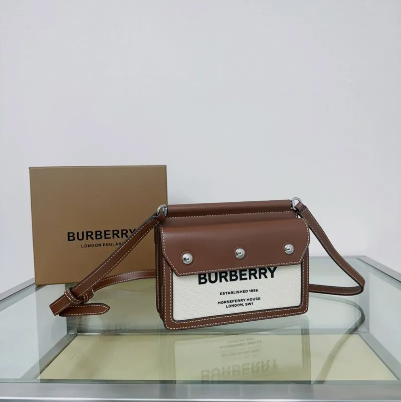 Burberry Brown White Crossbody Satchel Bag 207 - Image 3
