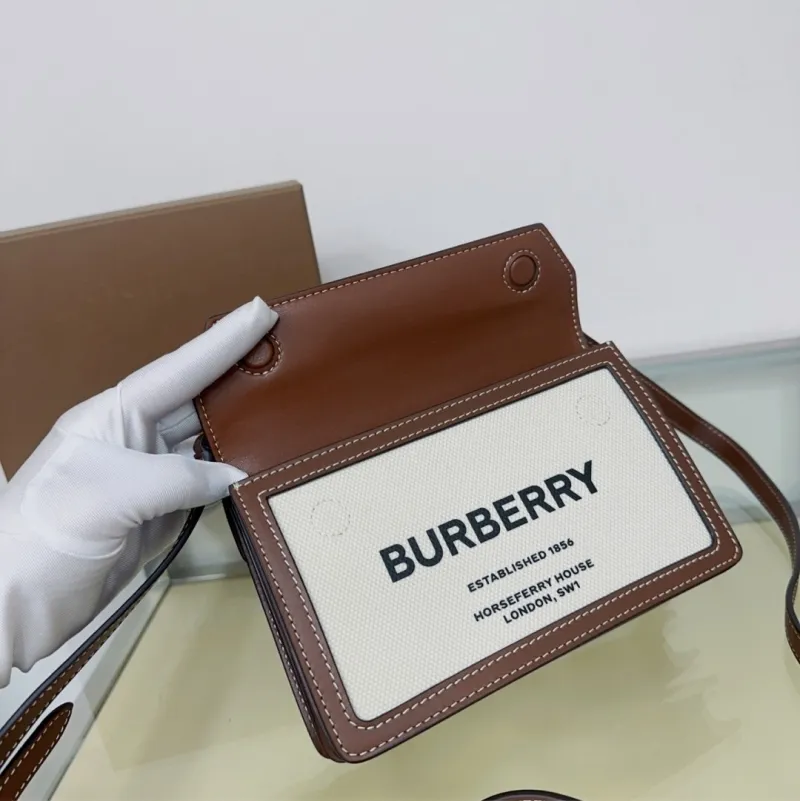 Burberry Brown White Crossbody Satchel Bag 207 - Image 7