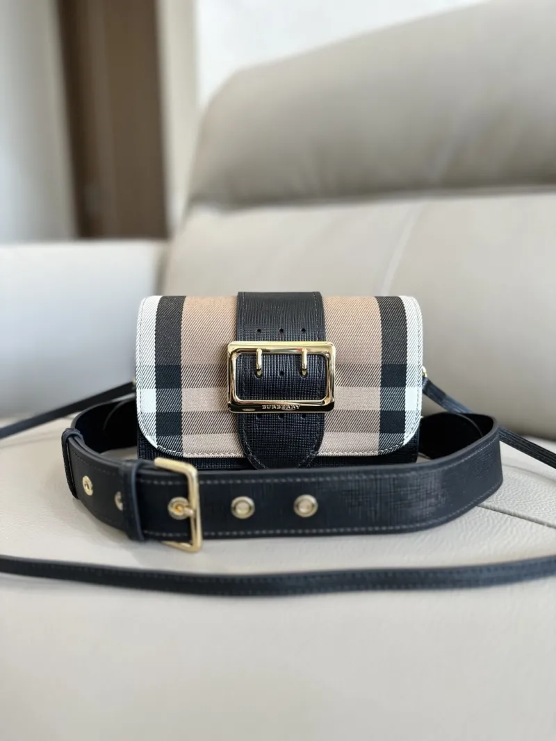 Burberry Black Beige Check Crossbody Satchel Bag 209