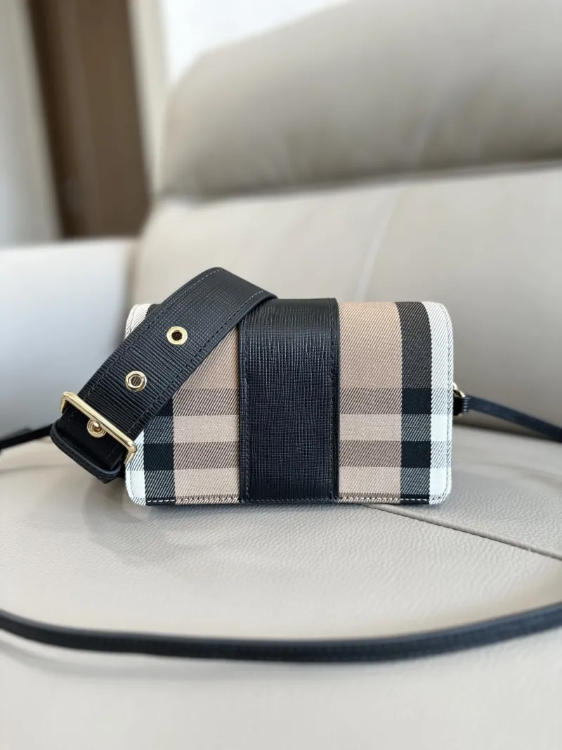Burberry Black Beige Check Crossbody Satchel Bag 209 - Image 3