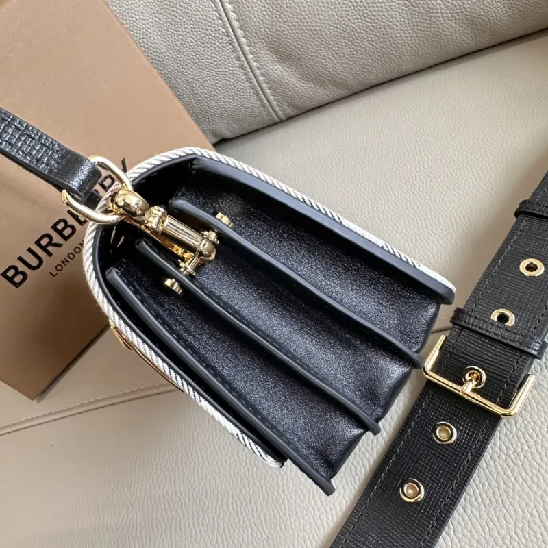 Burberry Black Beige Check Crossbody Satchel Bag 209 - Image 5