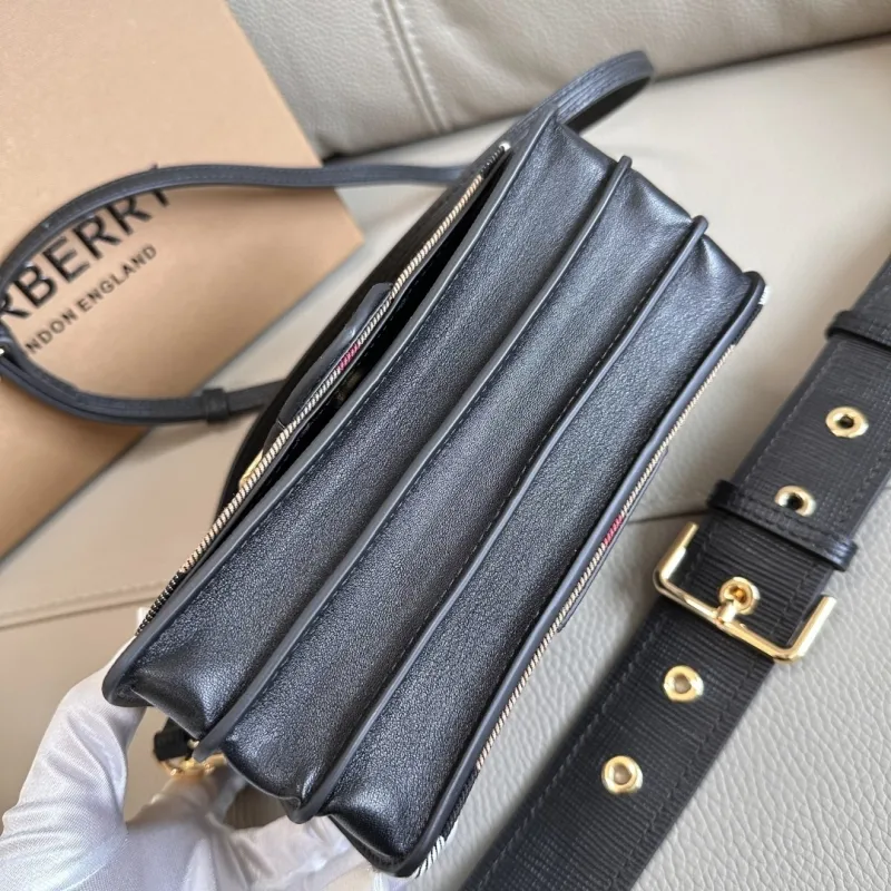 Burberry Black Beige Check Crossbody Satchel Bag 209 - Image 6