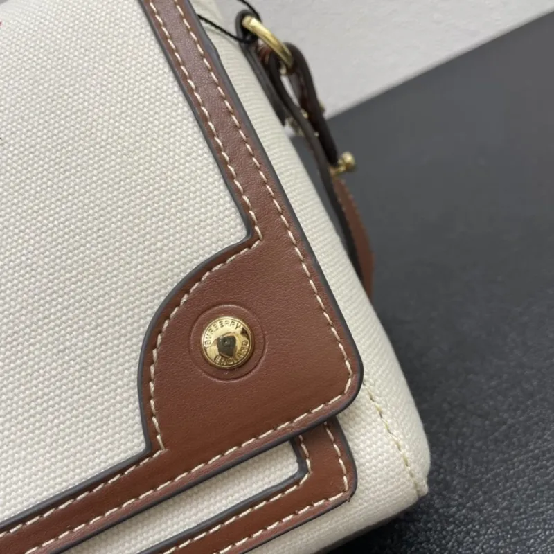 Burberry Beige Brown Canvas Crossbody Satchel Bag - Image 5