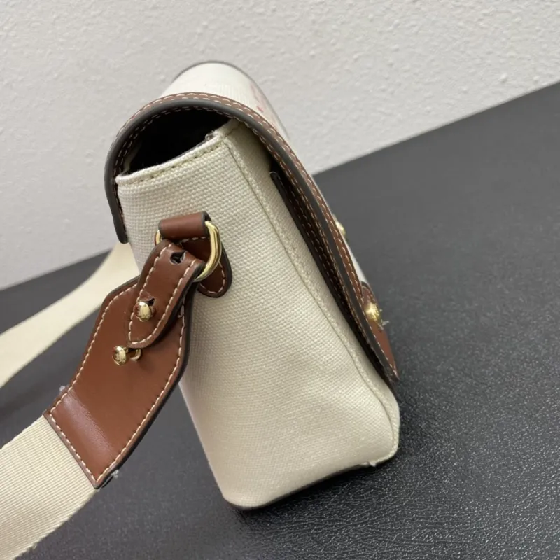 Burberry Beige Brown Canvas Crossbody Satchel Bag - Image 6