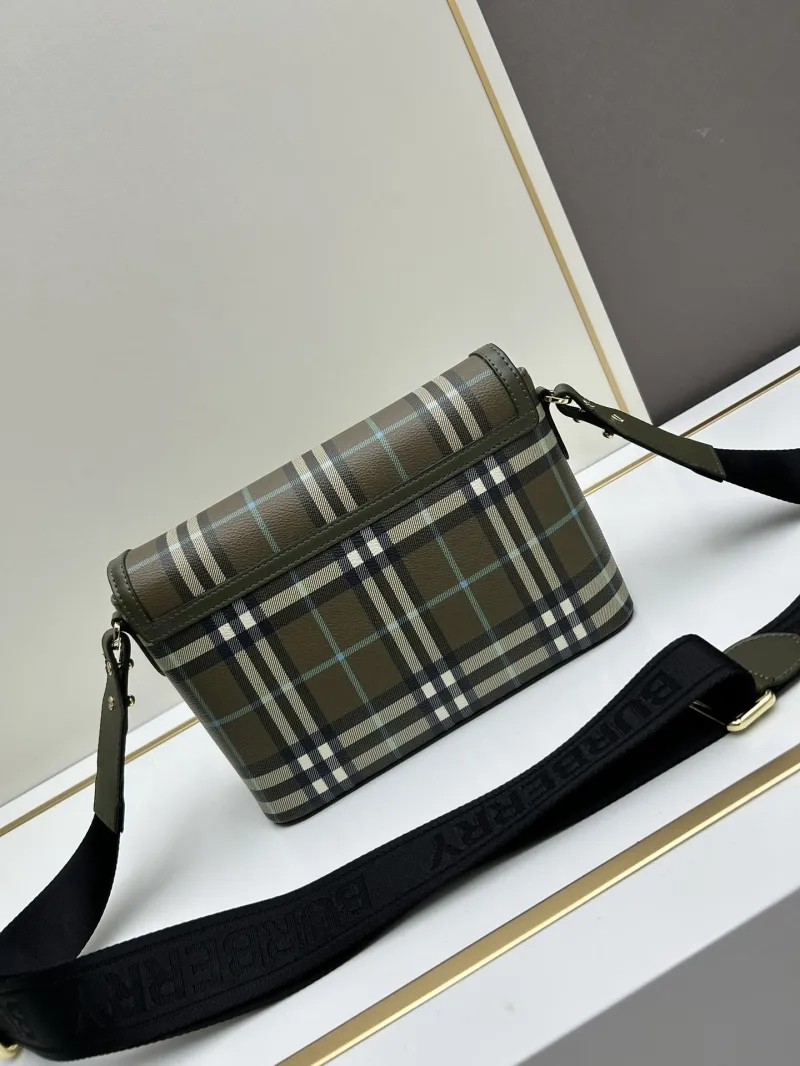 Burberry 8350 Olive Check Crossbody Satchel Bag - Image 3