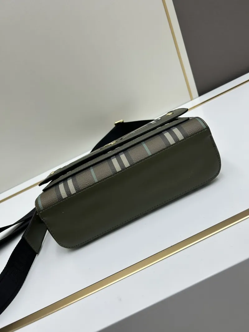 Burberry 8350 Olive Check Crossbody Satchel Bag - Image 5