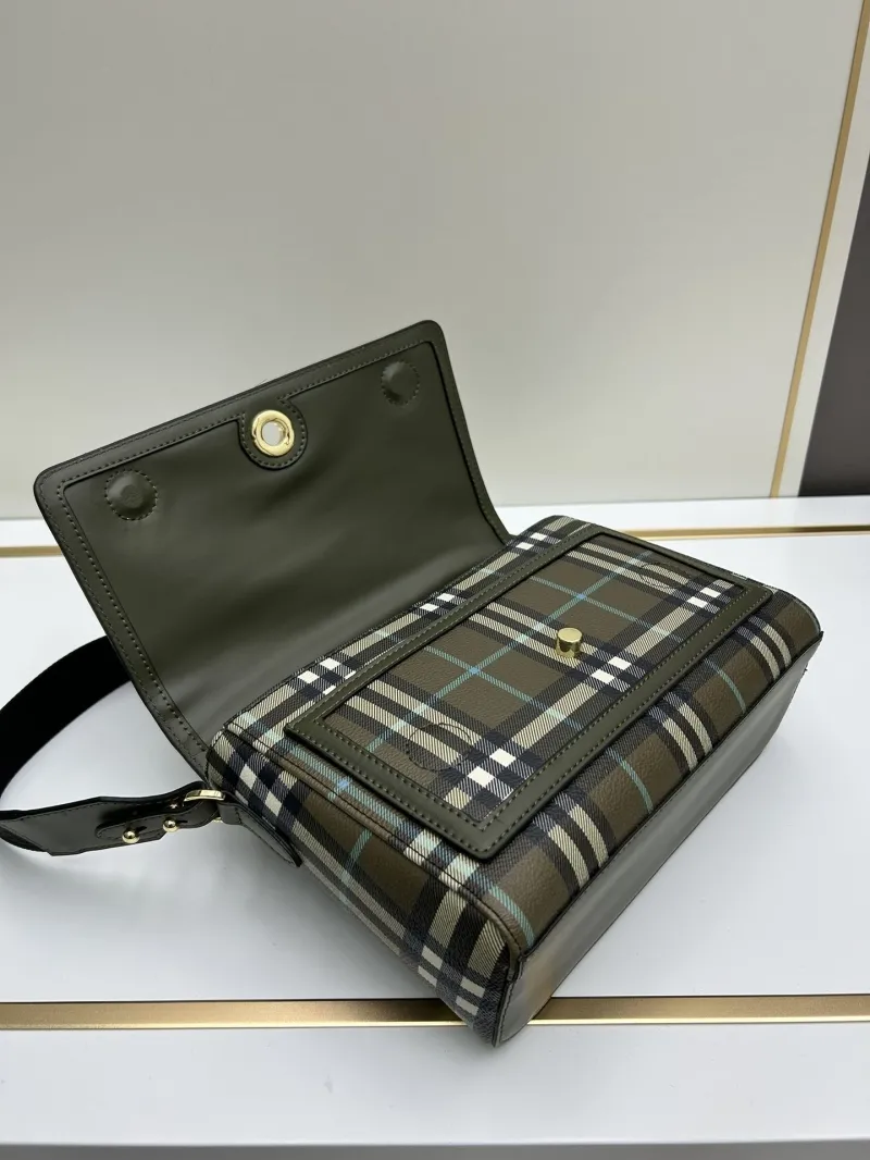 Burberry 8350 Olive Check Crossbody Satchel Bag - Image 6