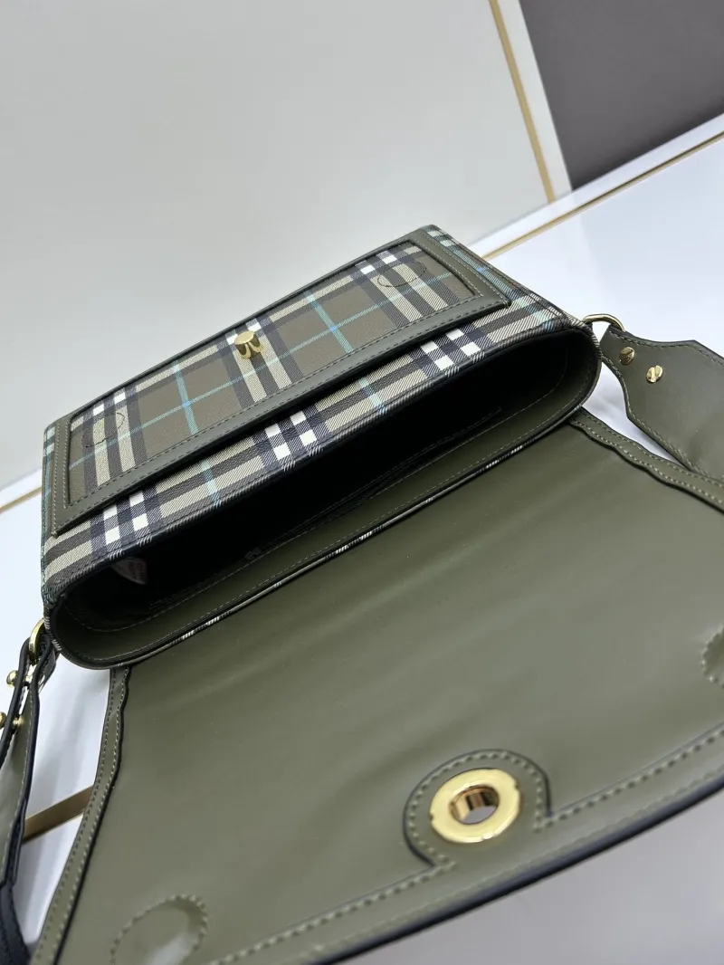Burberry 8350 Olive Check Crossbody Satchel Bag - Image 7