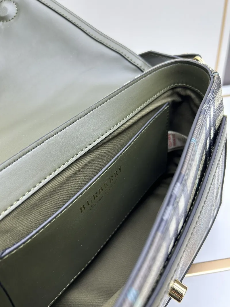 Burberry 8350 Olive Check Crossbody Satchel Bag - Image 8