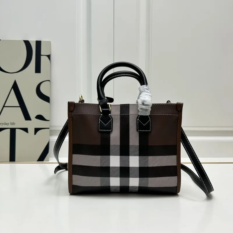 Burberry Brown Black Check Tote Bag Model 8571 - Image 3