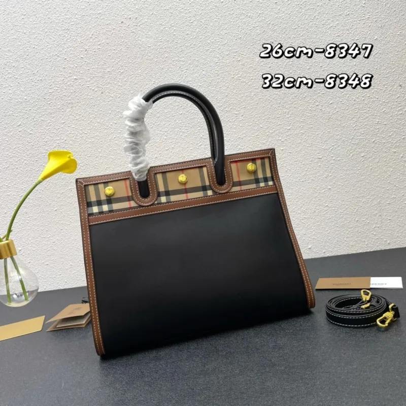 Burberry Black Leather Tote Bag 26cm 32cm 8347 8348 - Image 3