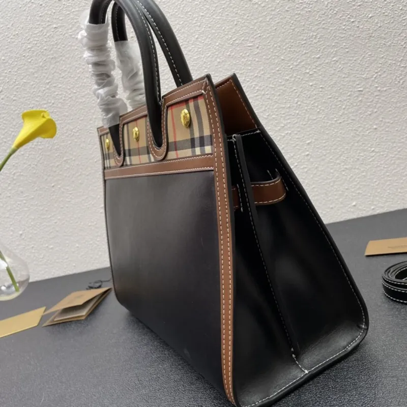 Burberry Black Leather Tote Bag 26cm 32cm 8347 8348 - Image 6