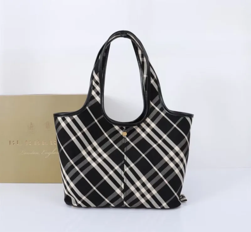 Alternative view of Burberry Black Check Tote Bag with Pouch