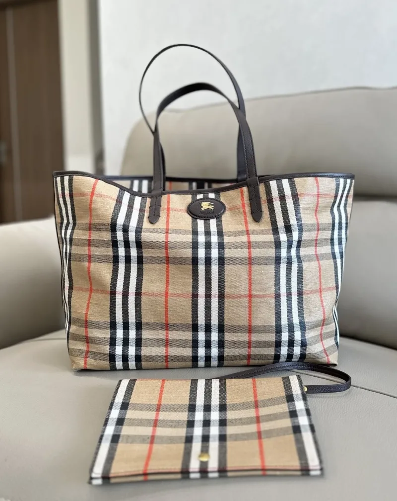 Burberry Classic Check Tote Bag with Pouch