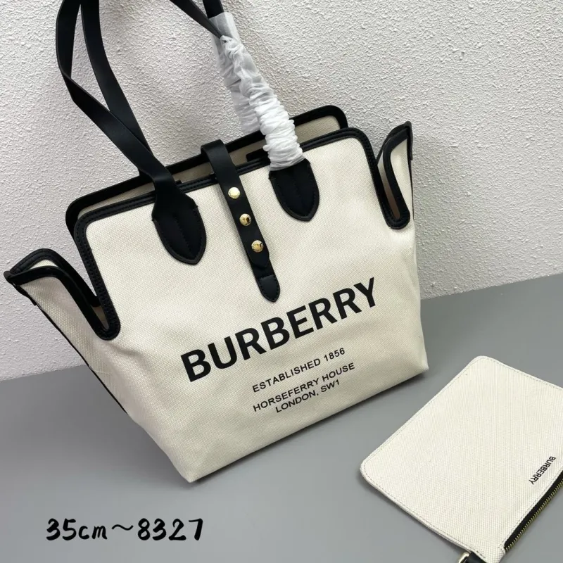 Alternative view of Burberry 8327 Cream Black Canvas Tote Bag with Pouch