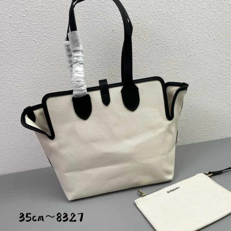 Burberry 8327 Cream Black Canvas Tote Bag with Pouch - Image 3
