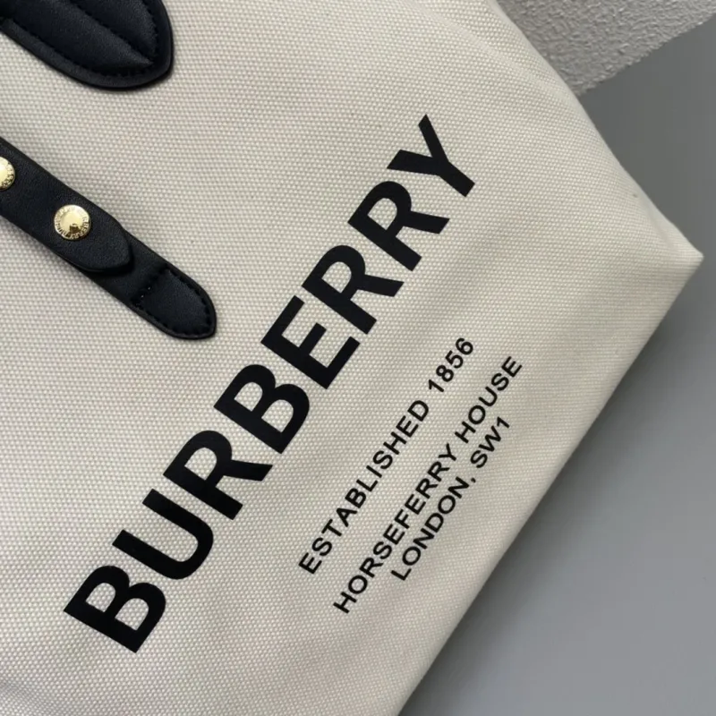 Burberry 8327 Cream Black Canvas Tote Bag with Pouch - Image 4