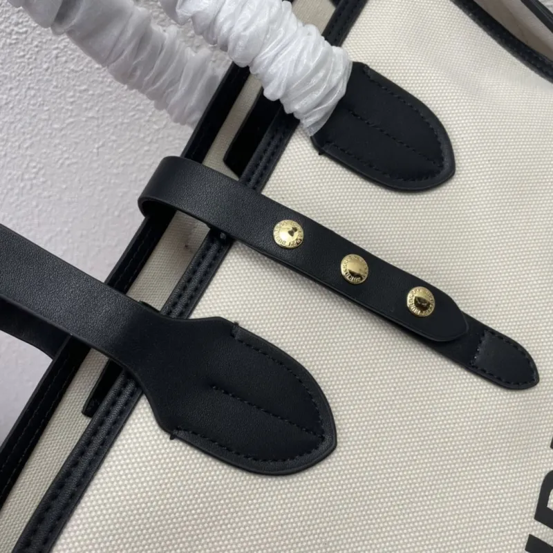 Burberry 8327 Cream Black Canvas Tote Bag with Pouch - Image 5