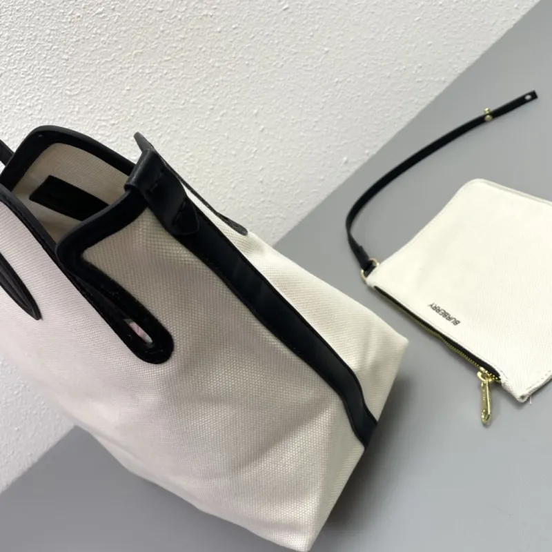 Burberry 8327 Cream Black Canvas Tote Bag with Pouch - Image 6