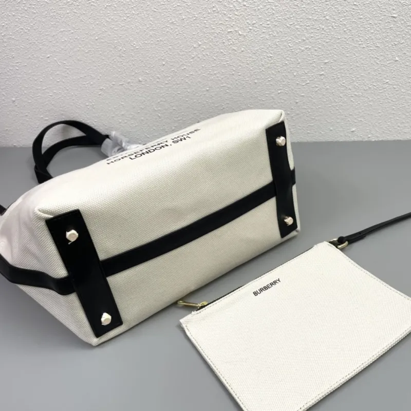 Burberry 8327 Cream Black Canvas Tote Bag with Pouch - Image 7