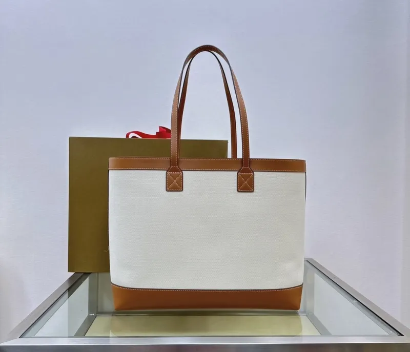 Alternative view of Burberry White Brown Canvas Leather Tote Bag