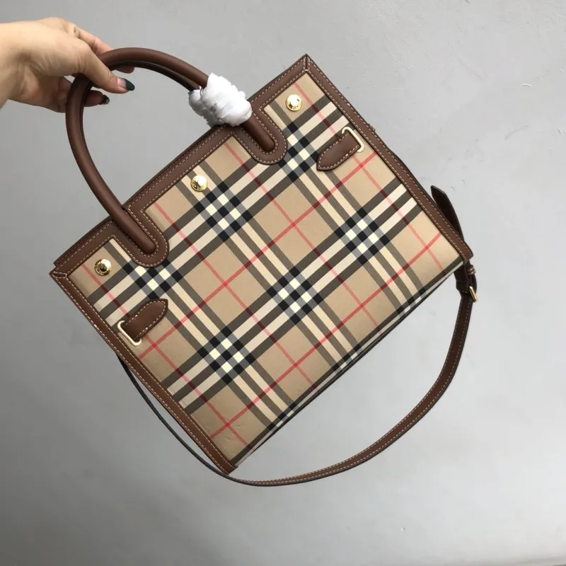 Burberry Vintage Check Leather Trim Tote Bag