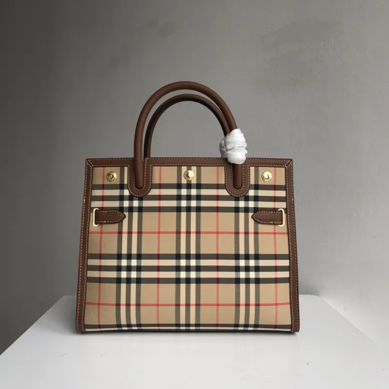 Burberry Vintage Check Leather Trim Tote Bag - Image 3