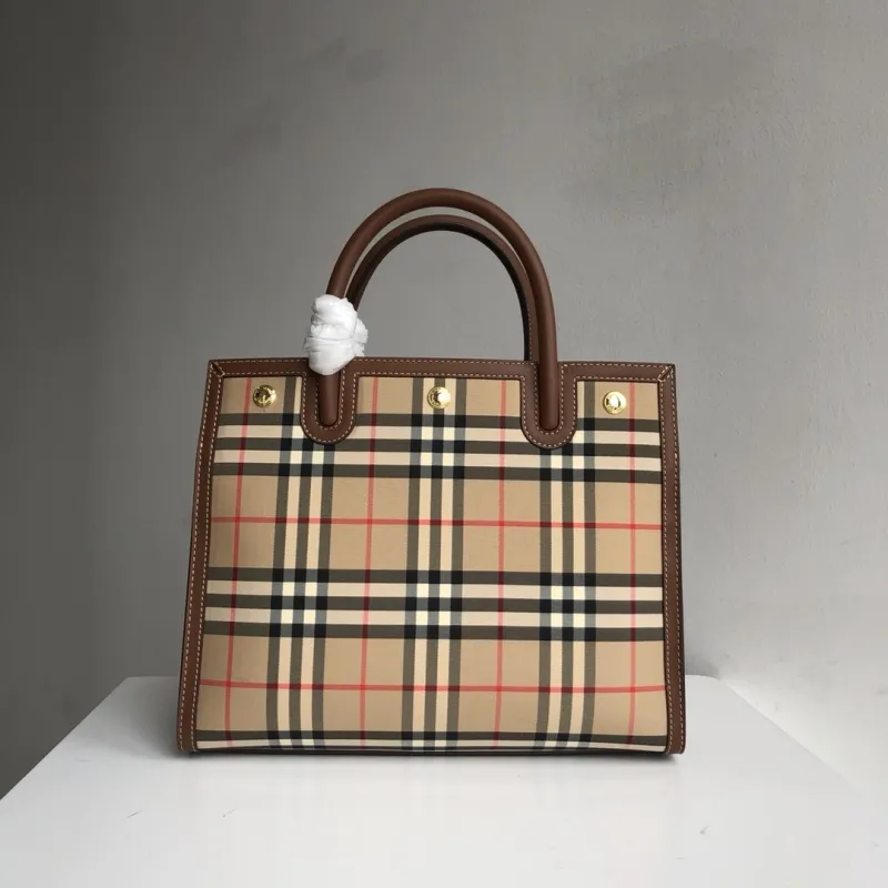 Burberry Vintage Check Leather Trim Tote Bag - Image 4