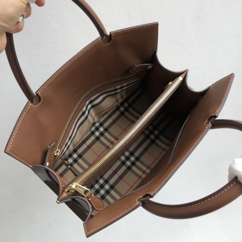 Burberry Vintage Check Leather Trim Tote Bag - Image 8