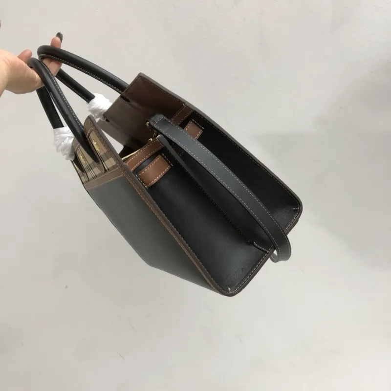 Alternative view of Burberry Black Brown Check Leather Tote Bag 46