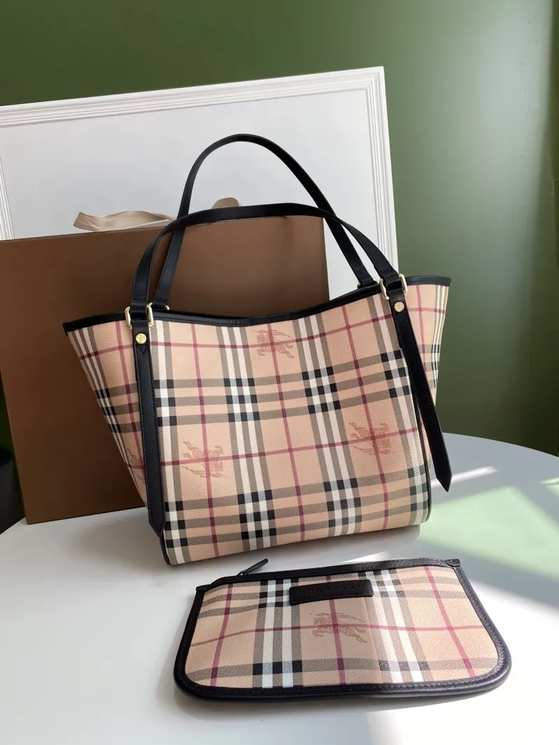 Burberry Classic Check Tote Bag with Pouch