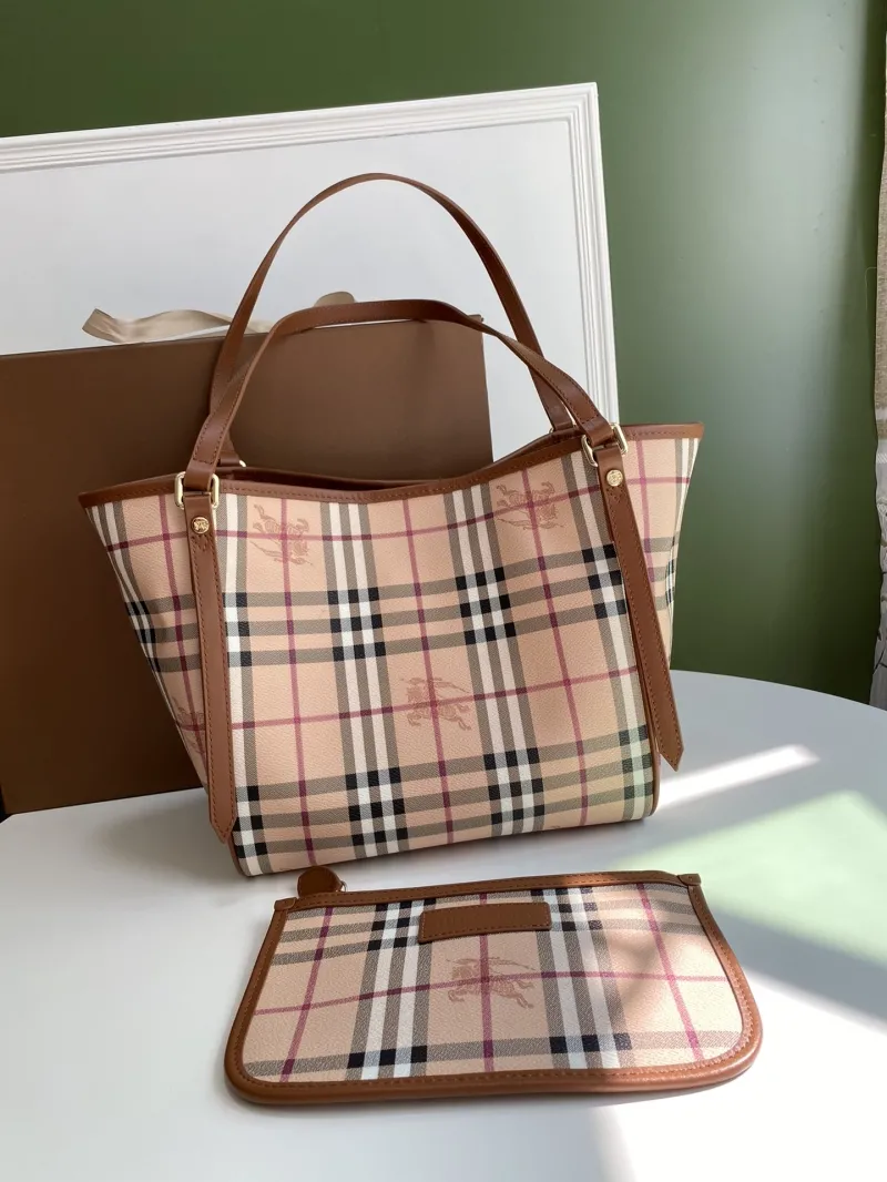 Burberry Classic Check Tote Bag with Matching Pouch