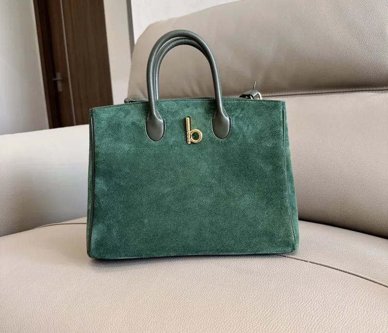 Burberry Green Suede Tote Bag