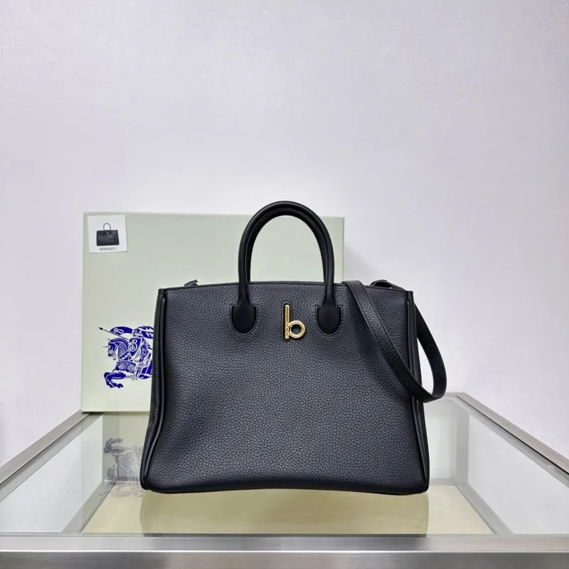 Burberry Black Leather Tote Shopping Bag