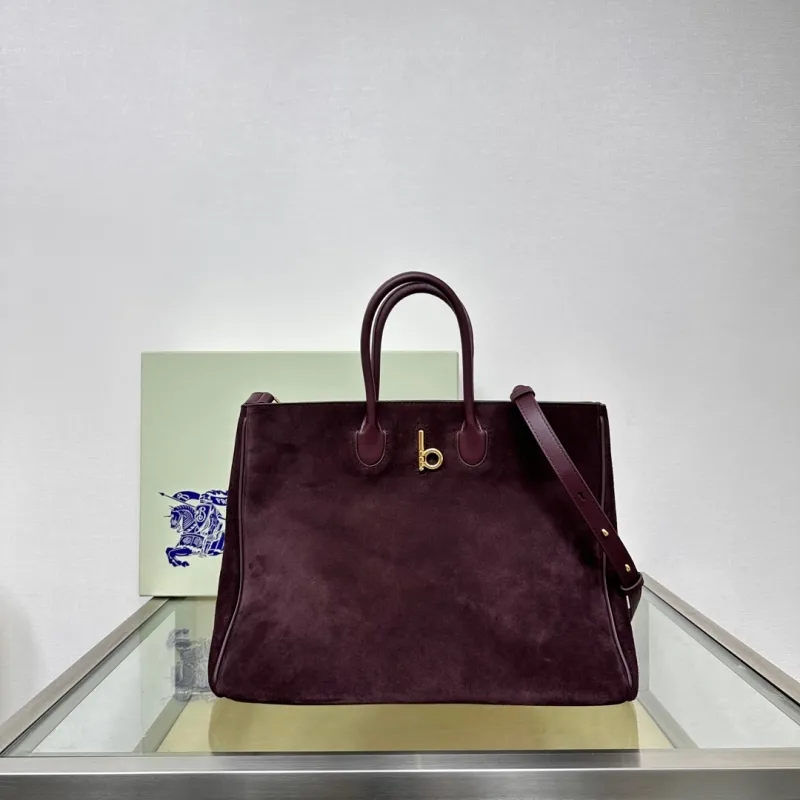 Burberry Burgundy Suede Tote Bag 57