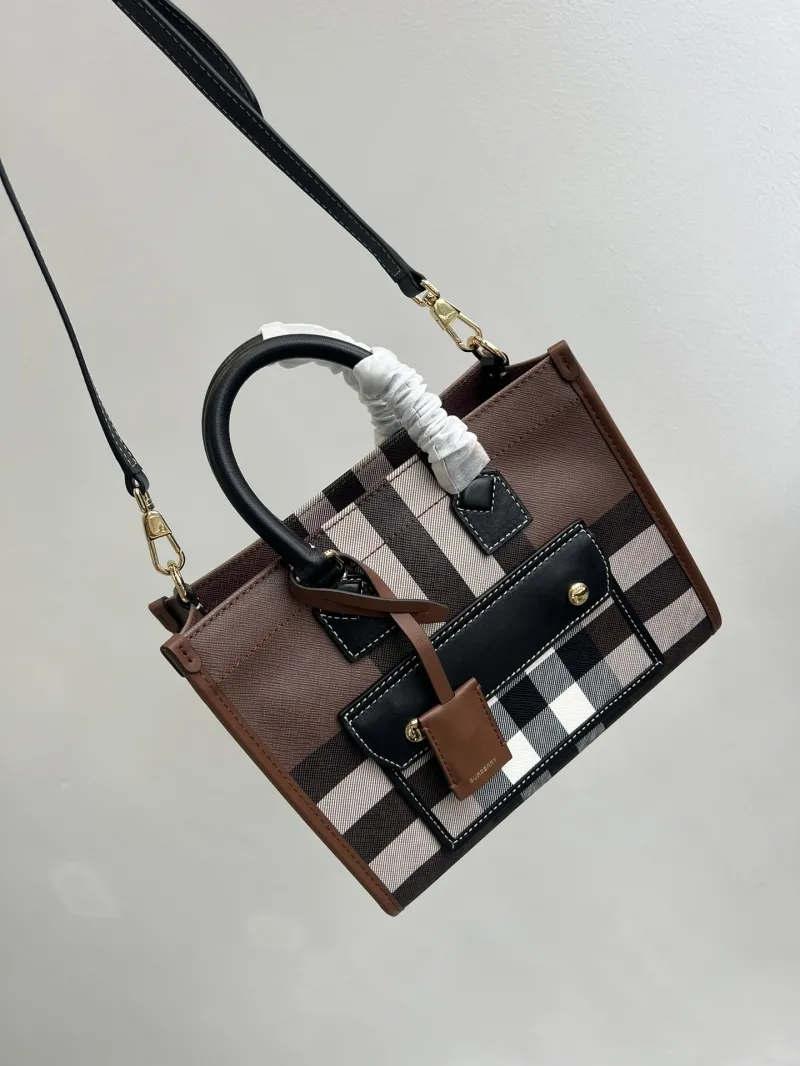 Burberry Brown Check Tote Bag with Shoulder Strap