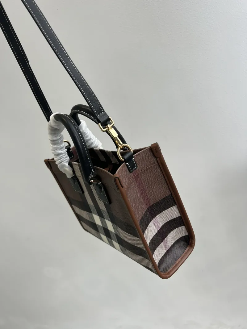 Alternative view of Burberry Brown Check Tote Bag with Shoulder Strap