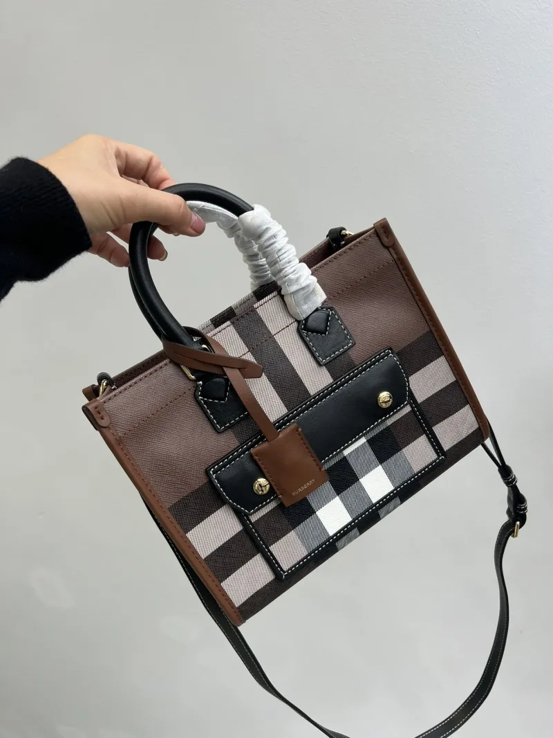 Burberry Brown Check Tote Bag with Shoulder Strap - Image 3