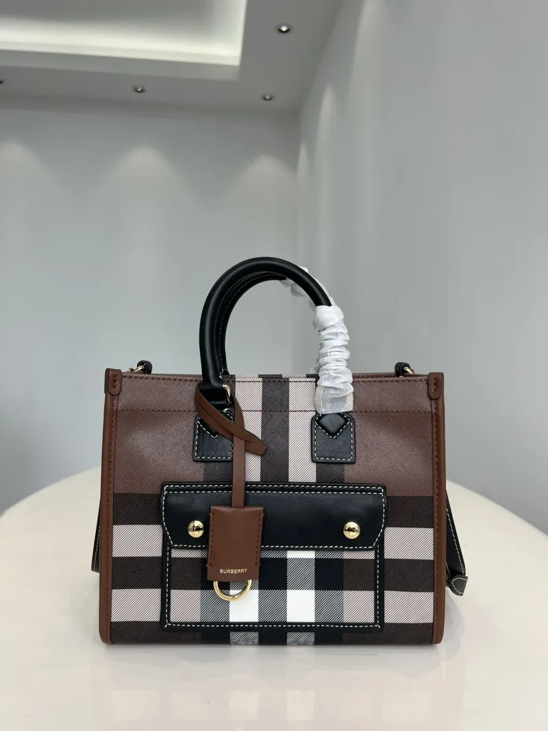 Burberry Brown Check Tote Bag with Shoulder Strap - Image 4
