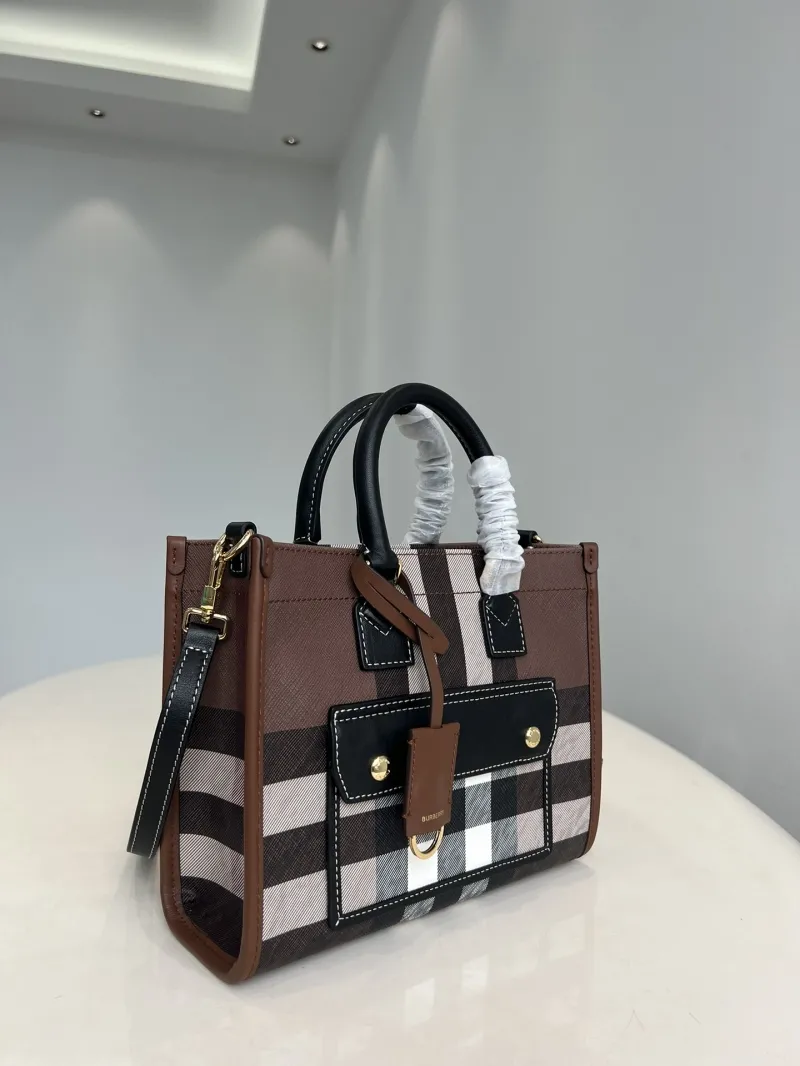 Burberry Brown Check Tote Bag with Shoulder Strap - Image 5