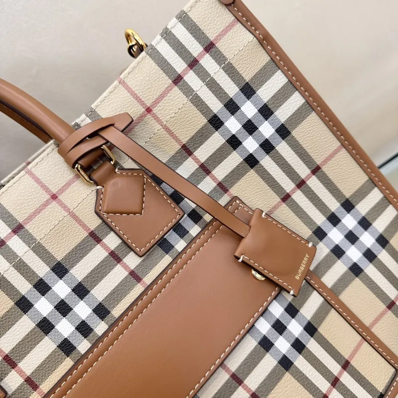 Burberry Vintage Check Tote Bag with Brown Leather Trim - Image 4