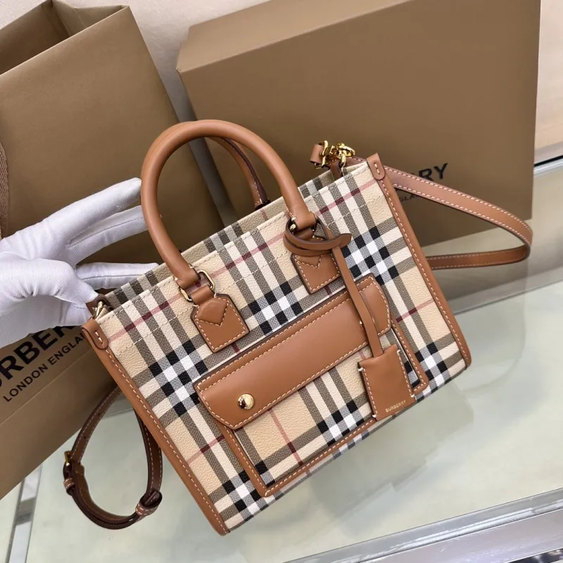 Burberry Vintage Check Small Leather Trim Tote Bag - Image 3